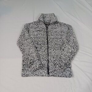 Express Sherpa Jacket Womens White Black XS/TP Fleece Full Zip Mock Neck
